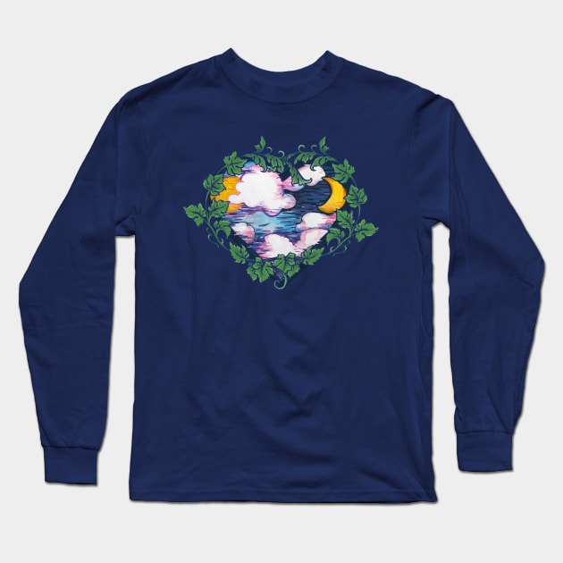 Moon Phase Wishing Well Heart Long Sleeve T-Shirt by bubbsnugg